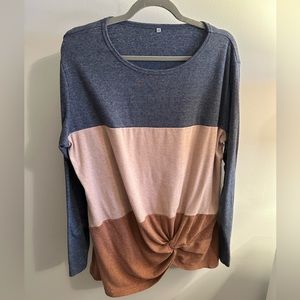 Women’s Plus Size Tunic Twist Top Long Sleeve Casual Pullover Blue Tan Brown